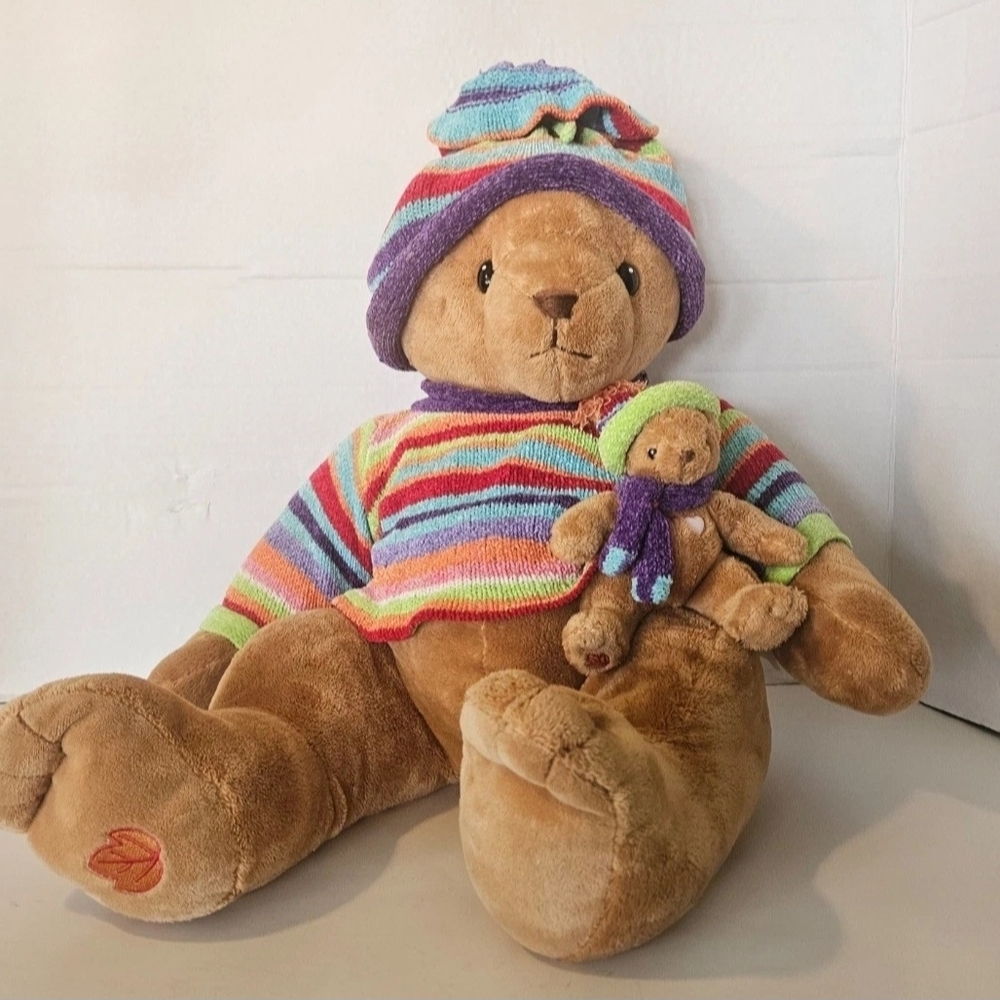 VTG 2003 Cherished Teddies, Brown Plush Bear With Baby Bear, Dressed for Winter